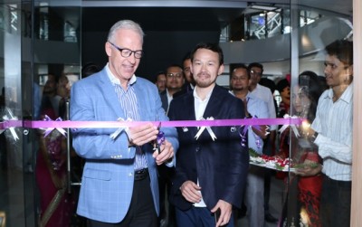 Simon Perkins, managing director of Ncell, inaugurating Ncell Shop in LABIM Mall, Pulchowk, Lalitpur