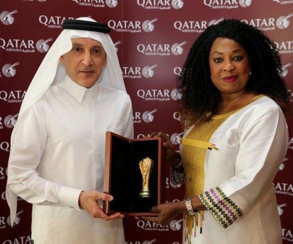 Qatar Airways CEO Akbar Al Baker with FIFA Secretary General Fatma Samoura.