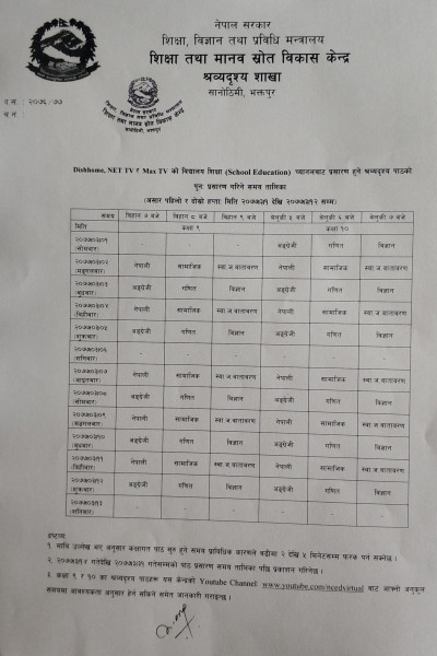 भोलिबाट कक्षा १ देखि १० सम्मको भर्चुअल क्लास सुरु हुँदै (सूचीसहित)