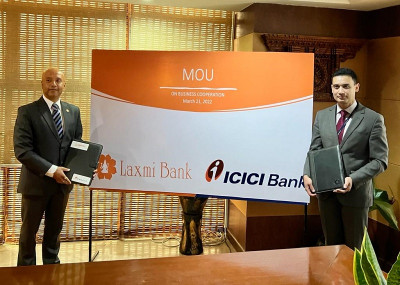 व्यापारिक साझेदारीका लागि लक्ष्मी बैंक र भारतको आईसीआईसीआई बैंकबीच सम्झौता