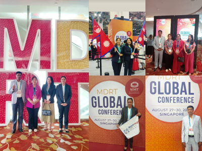 नेपाल लाइफका अभिकर्ताले सिंगापुरमा आयोजित एमडीआरटी ग्लोबल कन्फ्रेन्समा फहराए नेपालको झन्डा 